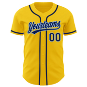 Custom Yellow Navy-Light Blue Authentic Baseball Jersey