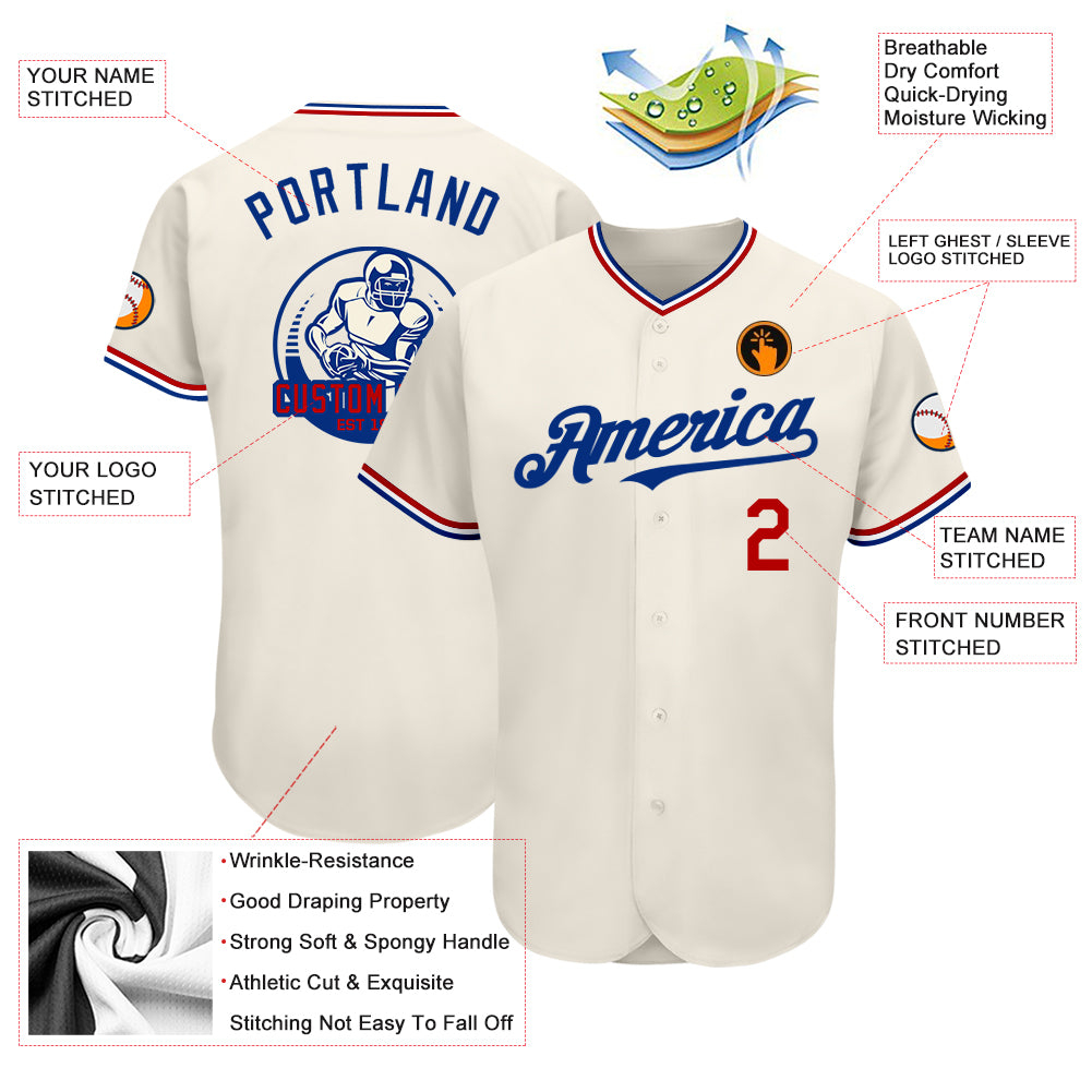Custom Cream Red-Royal Authentic Baseball Jersey