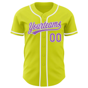 Custom Neon Yellow Medium Purple-White Authentic Baseball Jersey