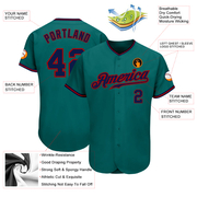 Custom Teal Navy-Red Authentic Baseball Jersey
