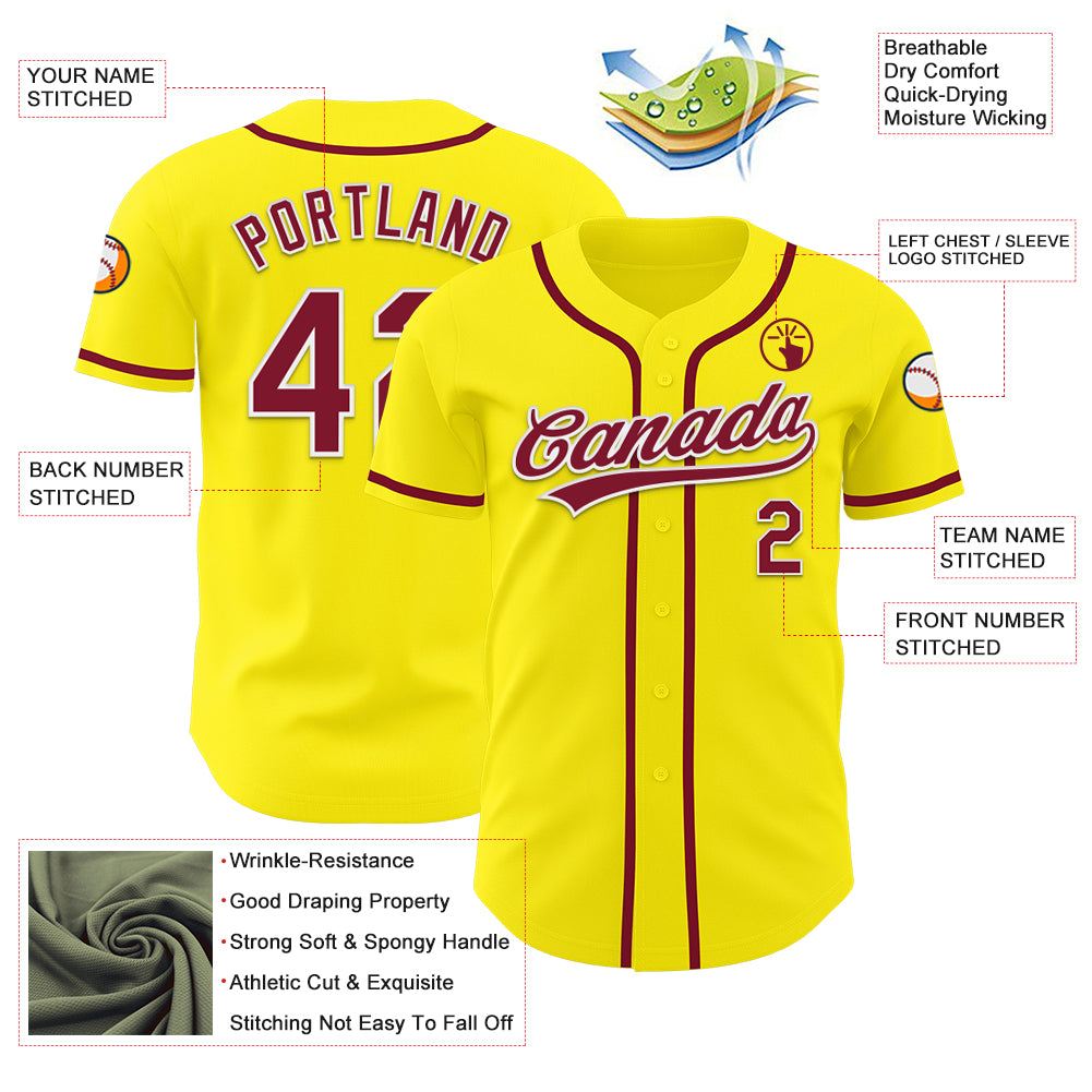 Custom Light Yellow Crimson-White Authentic Baseball Jersey