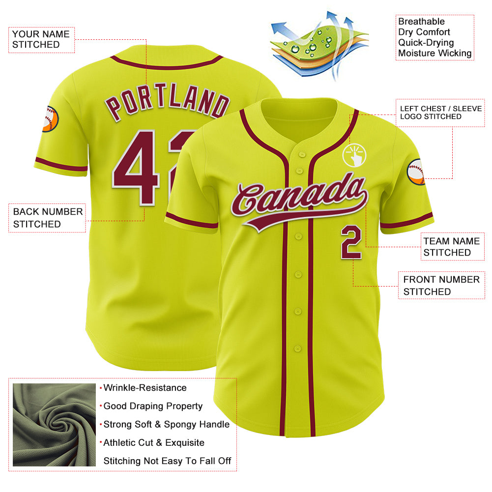 Custom Neon Yellow Crimson-White Authentic Baseball Jersey