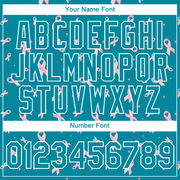 Custom Teal White 3D Pink Ribbon Breast Cancer Performance T-Shirt