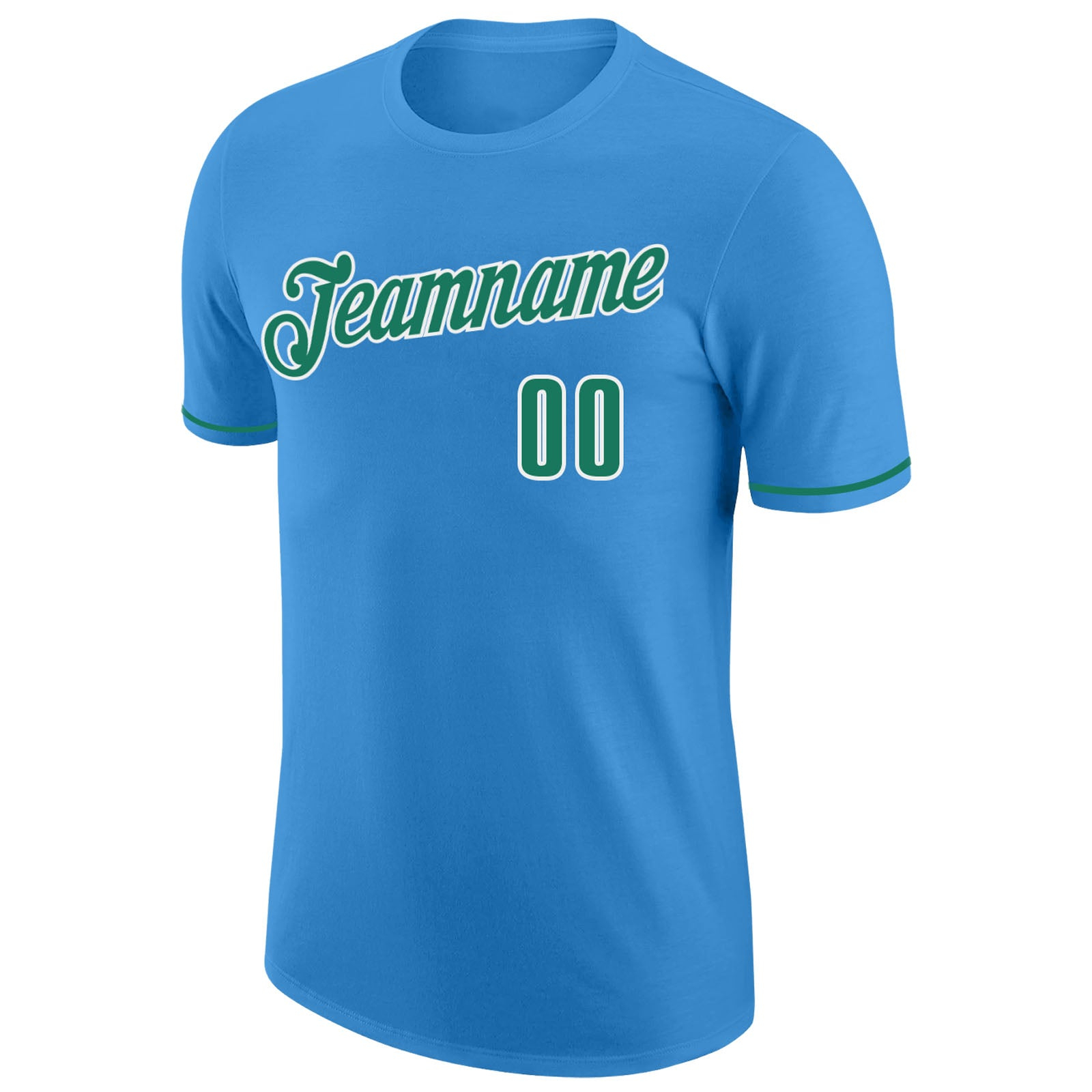 Custom Powder Blue Kelly Green-White Performance T-Shirt