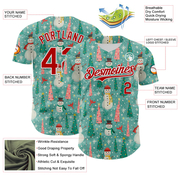 Custom Teal Red-White 3D Emi Bee Merry Snowmen Authentic Baseball Jersey