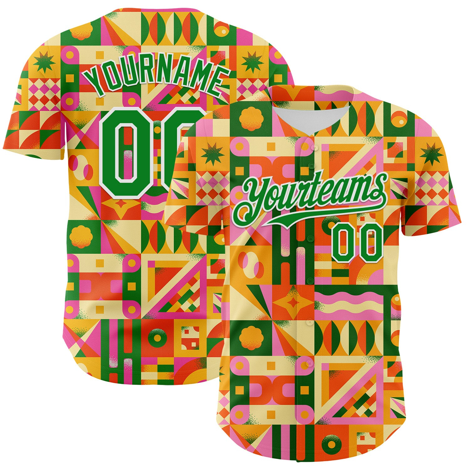 Custom Bay Orange Grass Green-White 3D Ambartive Abstract Geometric Pattern Authentic Baseball Jersey