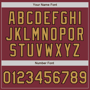 Custom Burgundy Old Gold-Black 3 Colors Arm Shapes Authentic Baseball Jersey