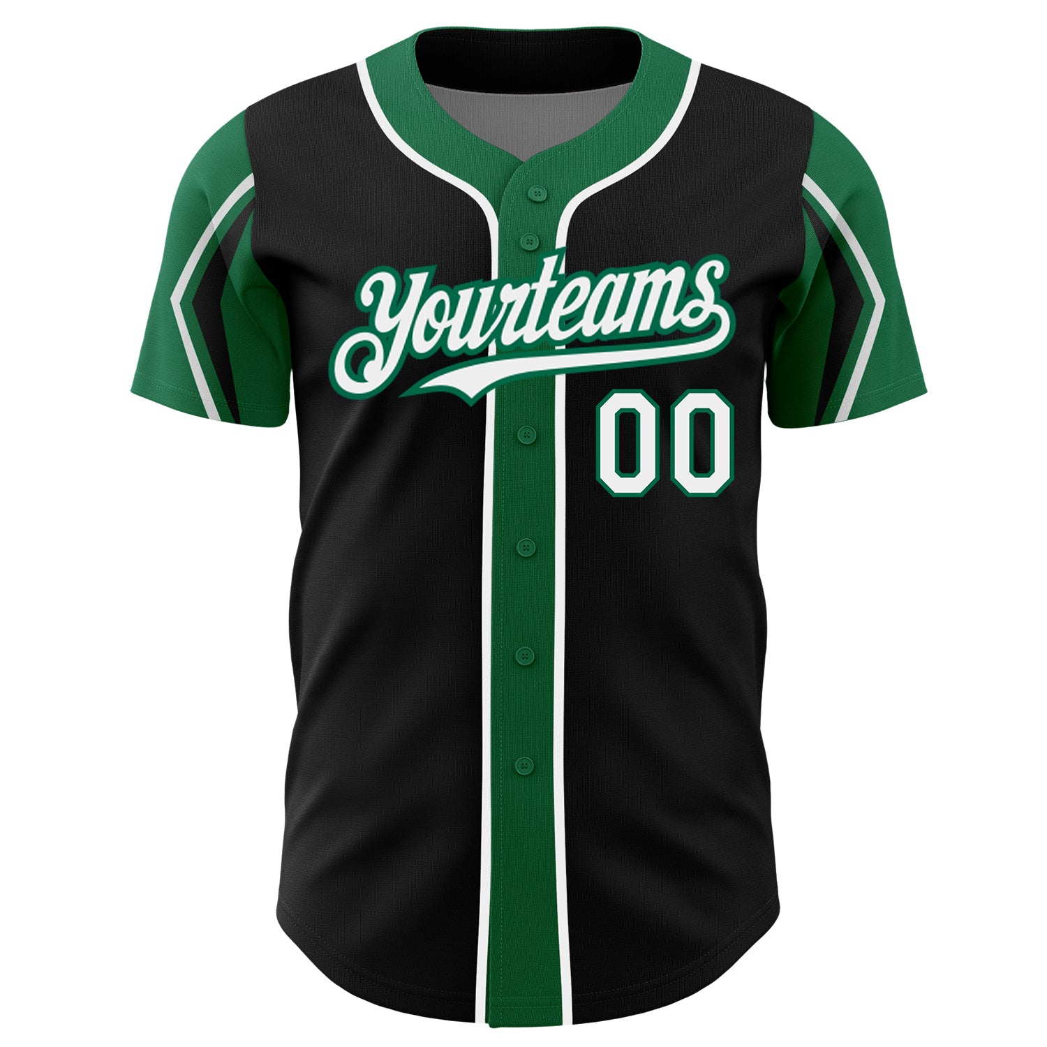 Custom Black White-Kelly Green 3 Colors Arm Shapes Authentic Baseball Jersey