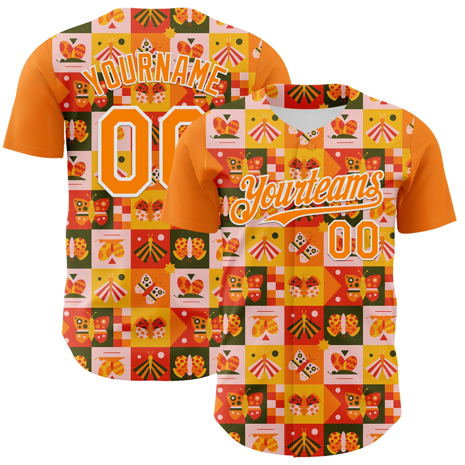 Custom Bay Orange White 3D Ambartive Checkered Butterfly Pattern Authentic Baseball Jersey