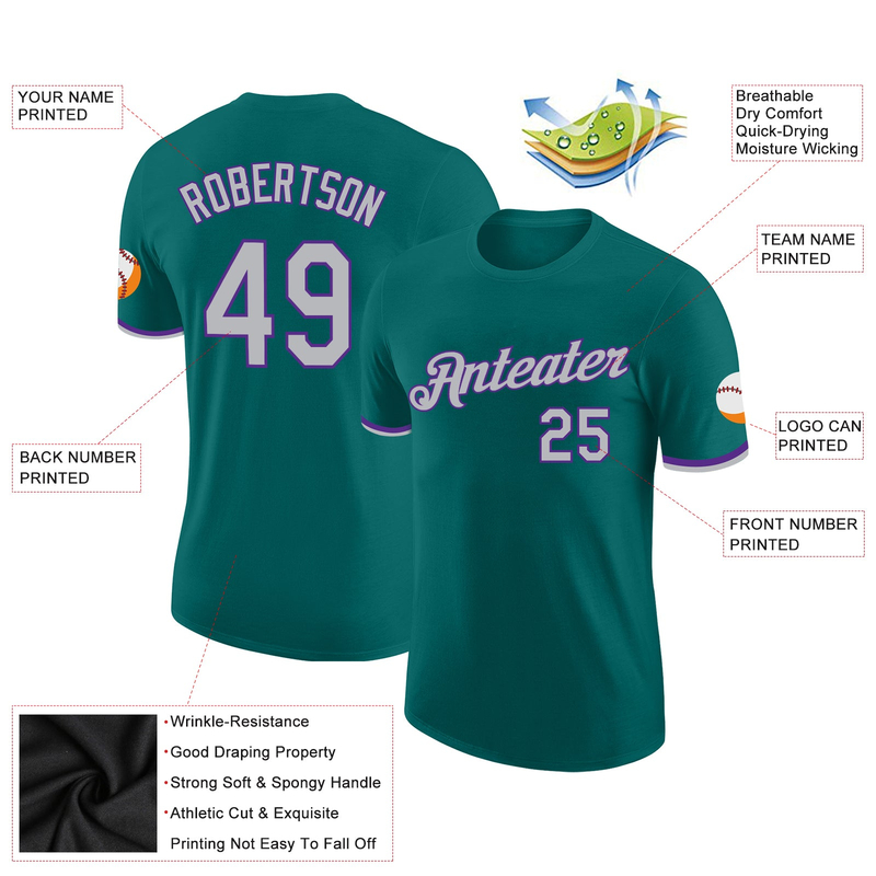 Custom Teal Gray-Purple Performance T-Shirt
