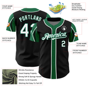 Custom Black White-Kelly Green 3 Colors Arm Shapes Authentic Baseball Jersey