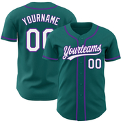 Custom Teal White-Purple Authentic Baseball Jersey
