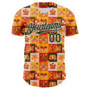 Custom Bay Orange Green-Light Pink 3D Ambartive Checkered Butterfly Pattern Authentic Baseball Jersey