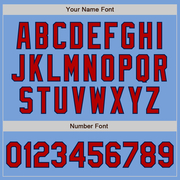 Custom Light Blue Red-Navy 3 Colors Arm Shapes Authentic Baseball Jersey