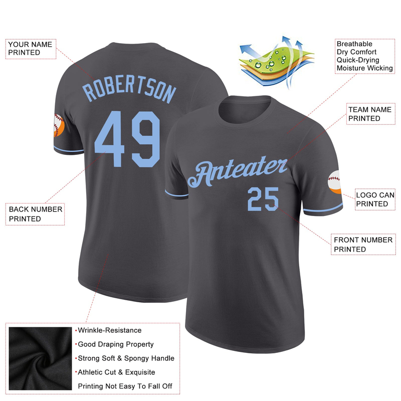 Custom Steel Gray Light Blue Performance T-Shirt