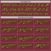 Custom Burgundy Old Gold-Black 3 Colors Arm Shapes Authentic Baseball Jersey