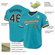 Custom Teal Black-Cream Authentic Throwback Baseball Jersey
