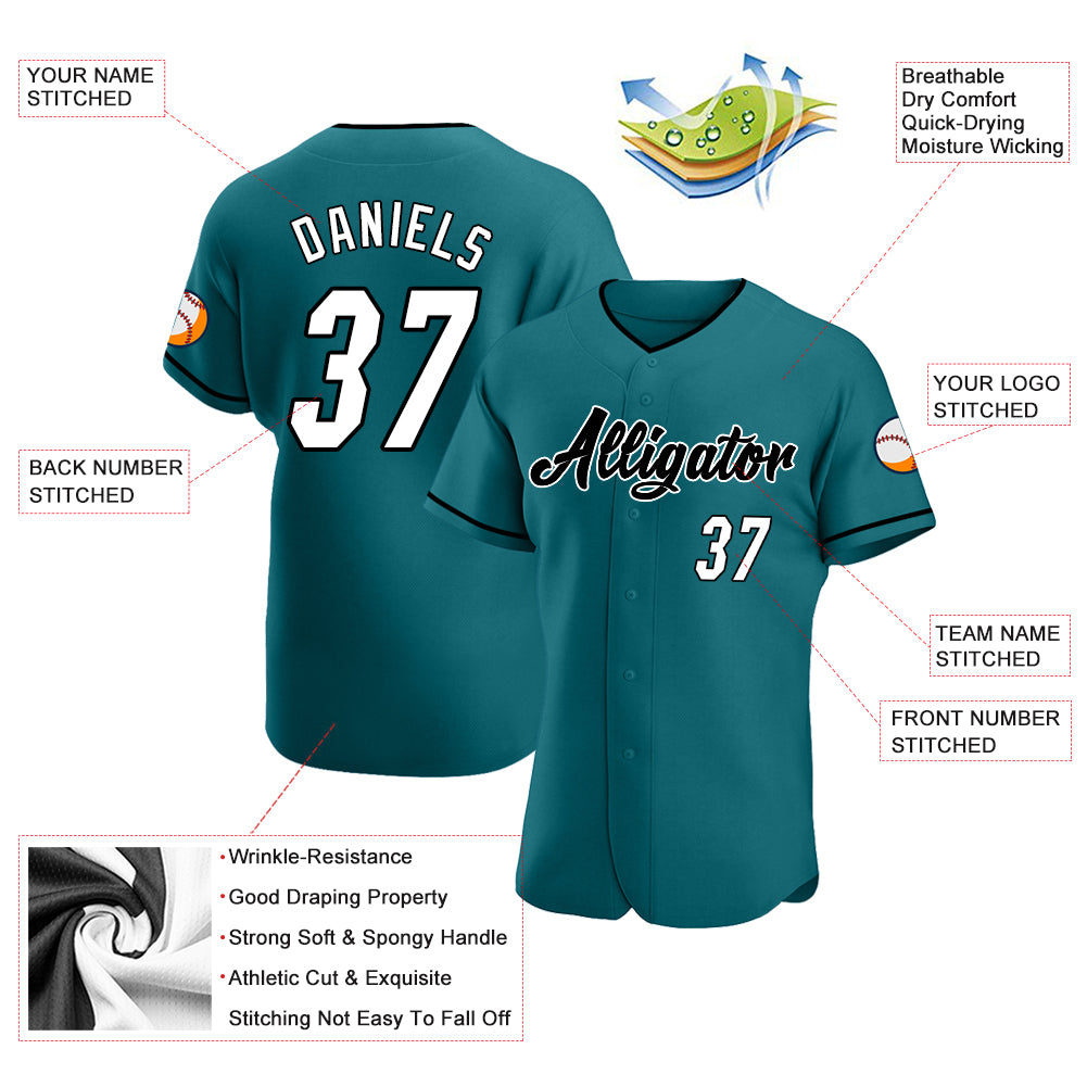 Custom Teal White-Black Authentic Baseball Jersey
