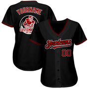 Custom Black Red-White Authentic Baseball Jersey