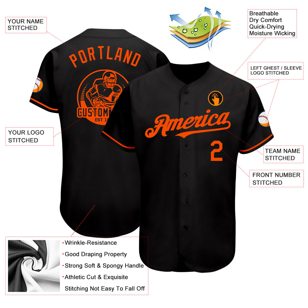 Custom Black Orange Authentic Baseball Jersey