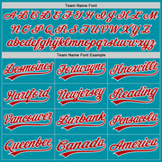 Custom Teal Red-White Authentic Throwback Baseball Jersey