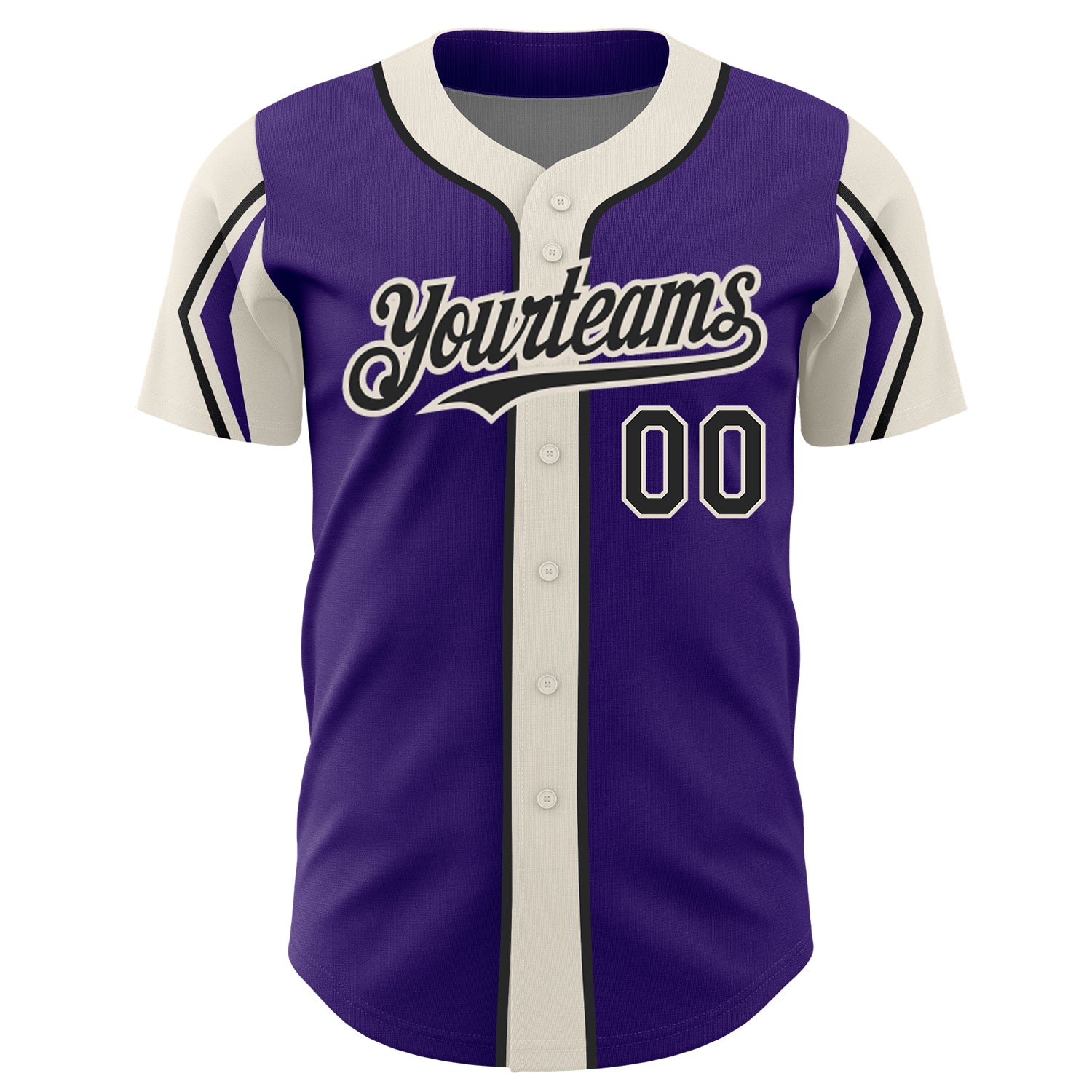 Custom Purple Black-Cream 3 Colors Arm Shapes Authentic Baseball Jersey