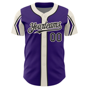 Custom Purple Black-Cream 3 Colors Arm Shapes Authentic Baseball Jersey