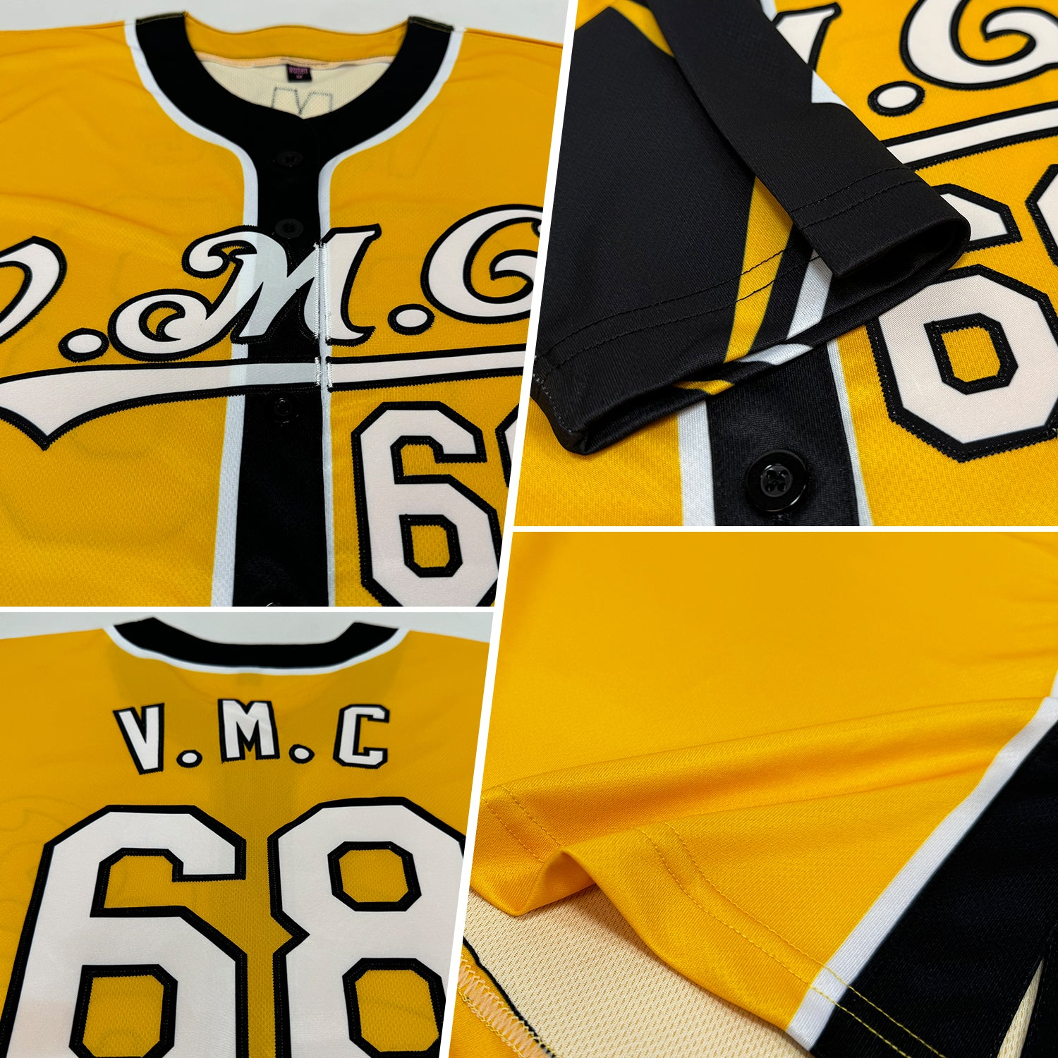 Custom Gold White-Black 3 Colors Arm Shapes Authentic Baseball Jersey