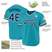 Custom Teal Navy-White Authentic Throwback Baseball Jersey