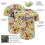 Custom Yellow Black-White 3D Hawaii Tropical Leaves Flower Pineapple Authentic Baseball Jersey