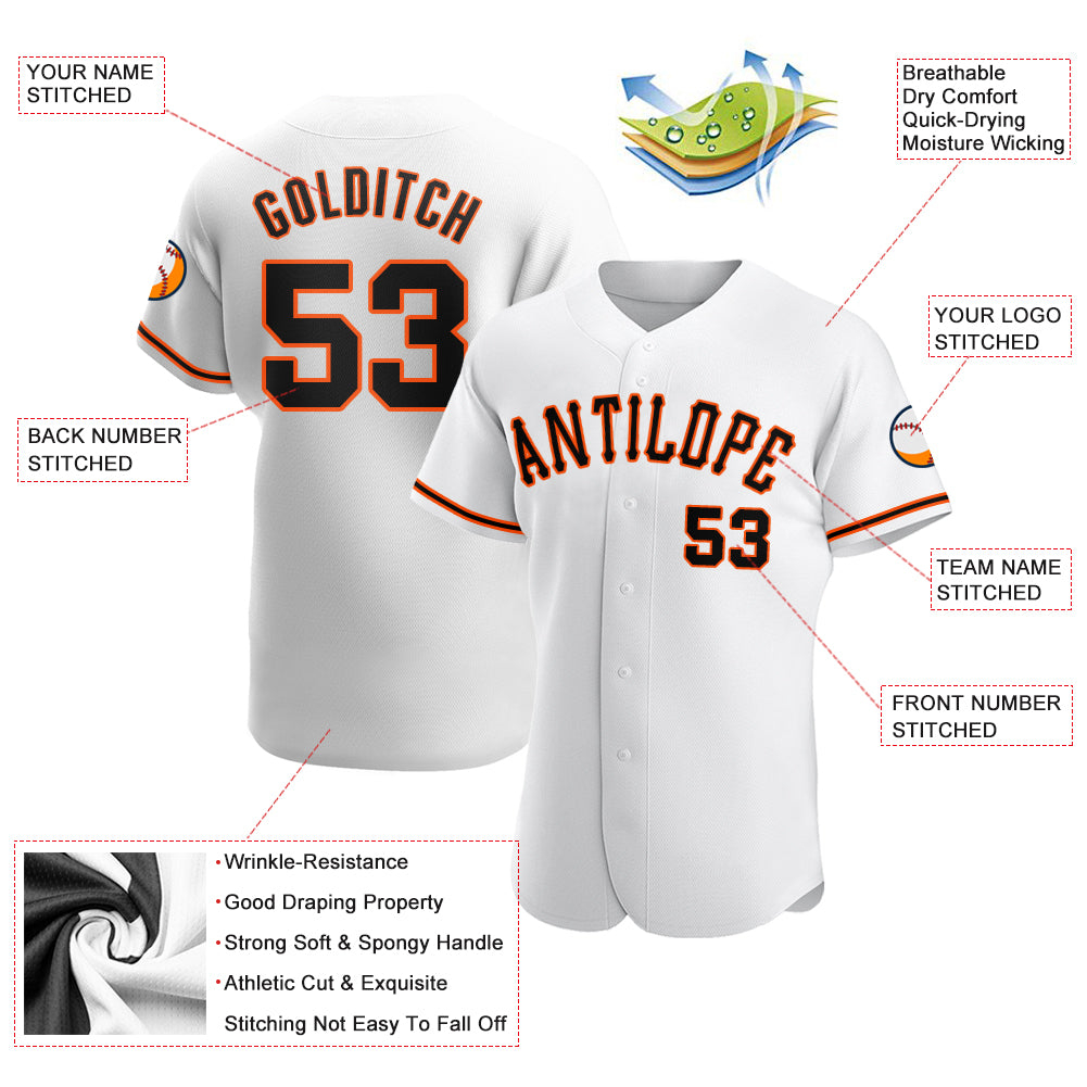 Custom White Black-Orange Authentic Baseball Jersey