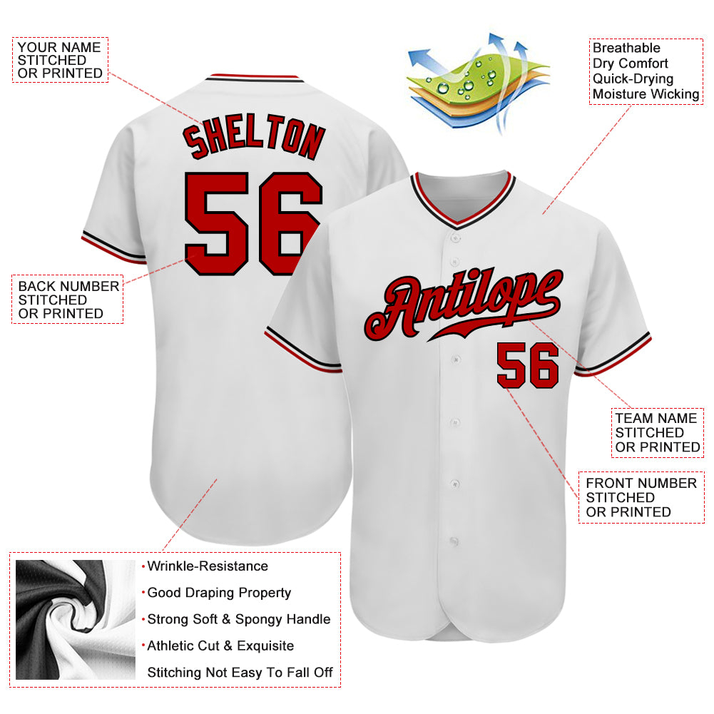 Custom White Red-Black Authentic Baseball Jersey