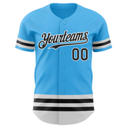 Custom Sky Blue Black-White Line Authentic Baseball Jersey