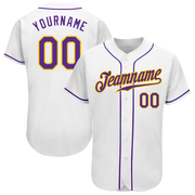 Custom White Purple-Gold Authentic Baseball Jersey