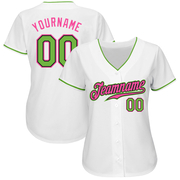 Custom White Neon Green-Pink Authentic Baseball Jersey