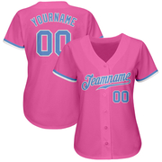 Custom Pink Light Blue-White Authentic Baseball Jersey
