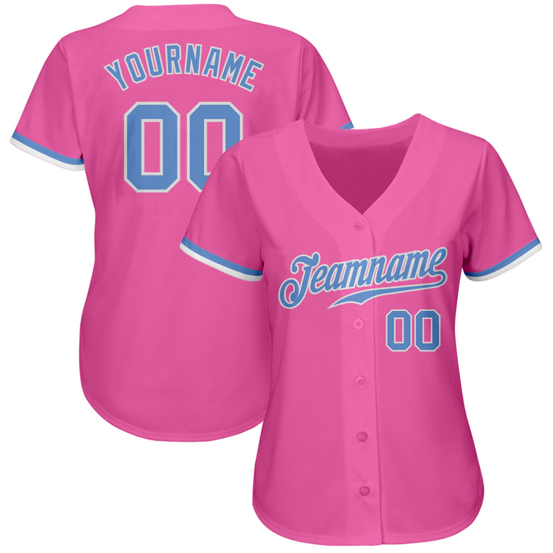 Custom Pink Light Blue-White Authentic Baseball Jersey