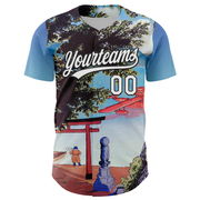 Custom Sky Blue White-Black 3D Syntetyc The Red Plane Authentic Baseball Jersey