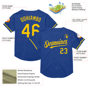 Custom Royal Yellow Mesh Authentic Throwback Baseball Jersey