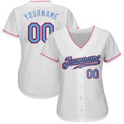 Custom White Light Blue Black-Pink Authentic Baseball Jersey