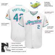 Custom White Teal-Pink Authentic Baseball Jersey
