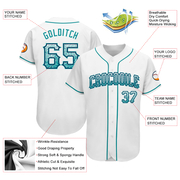 Custom White Teal-Navy Authentic Drift Fashion Baseball Jersey
