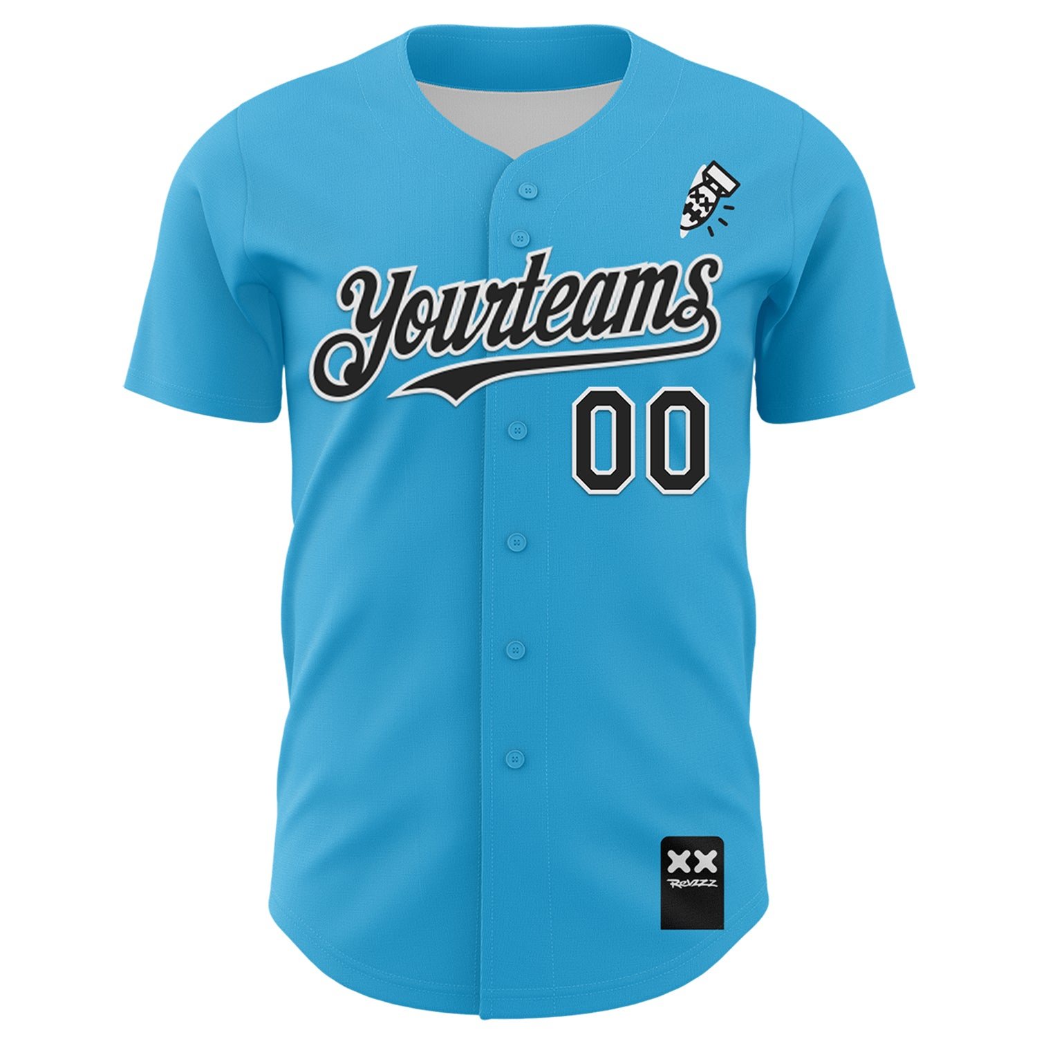 Custom Sky Blue Black-White 3D Revzzz Fat Boy Authentic Baseball Jersey