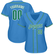 Custom Powder Blue Kelly Green-White Authentic Baseball Jersey