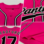 Custom Pink Black-White Authentic Baseball Jersey
