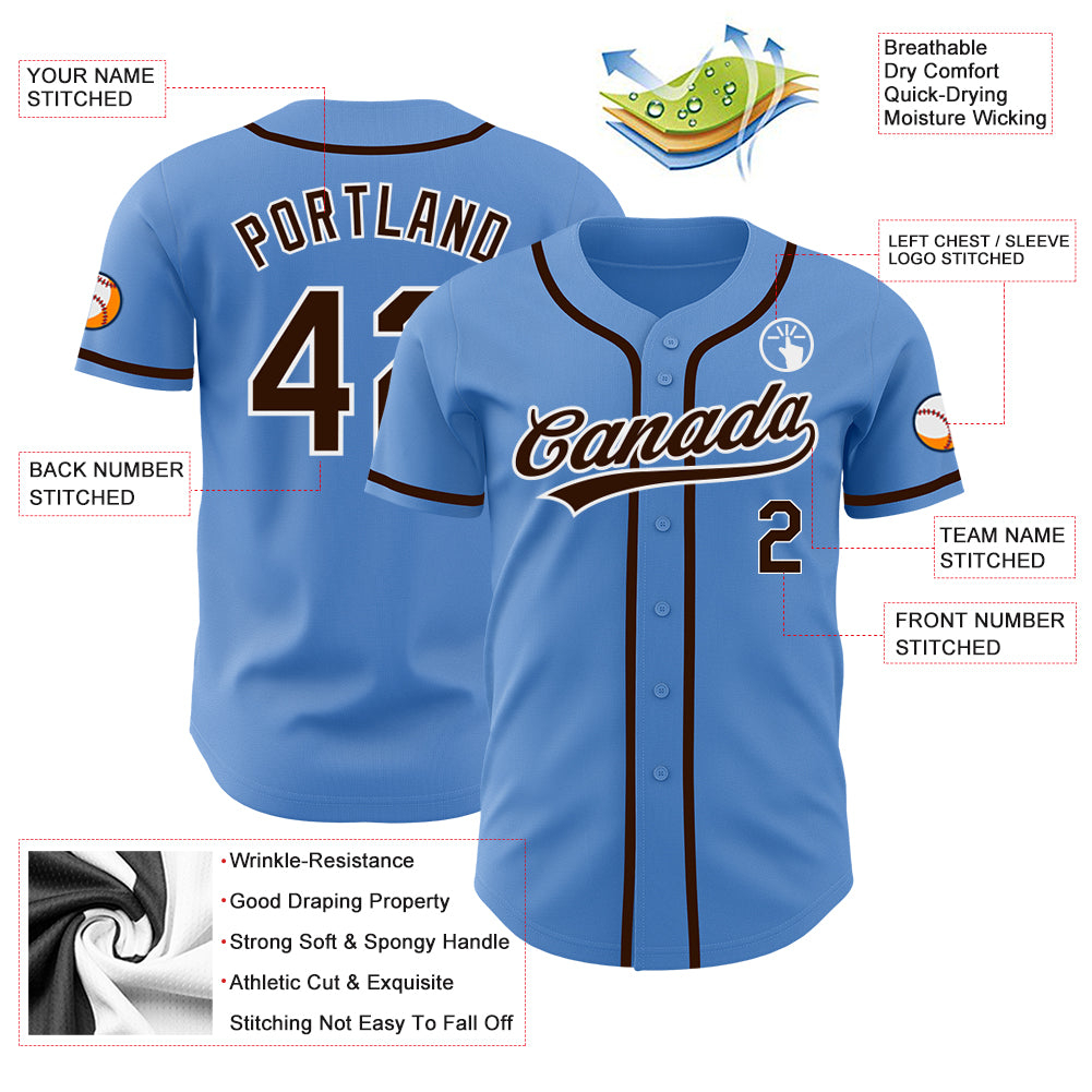 Custom Powder Blue Brown-White Authentic Baseball Jersey