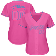 Custom Pink Pink-Light Blue Authentic Baseball Jersey