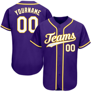 Custom Purple White-Gold Authentic Baseball Jersey