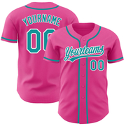 Custom Pink Teal-White Authentic Baseball Jersey