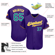 Custom Purple Aqua-Gold Authentic Baseball Jersey